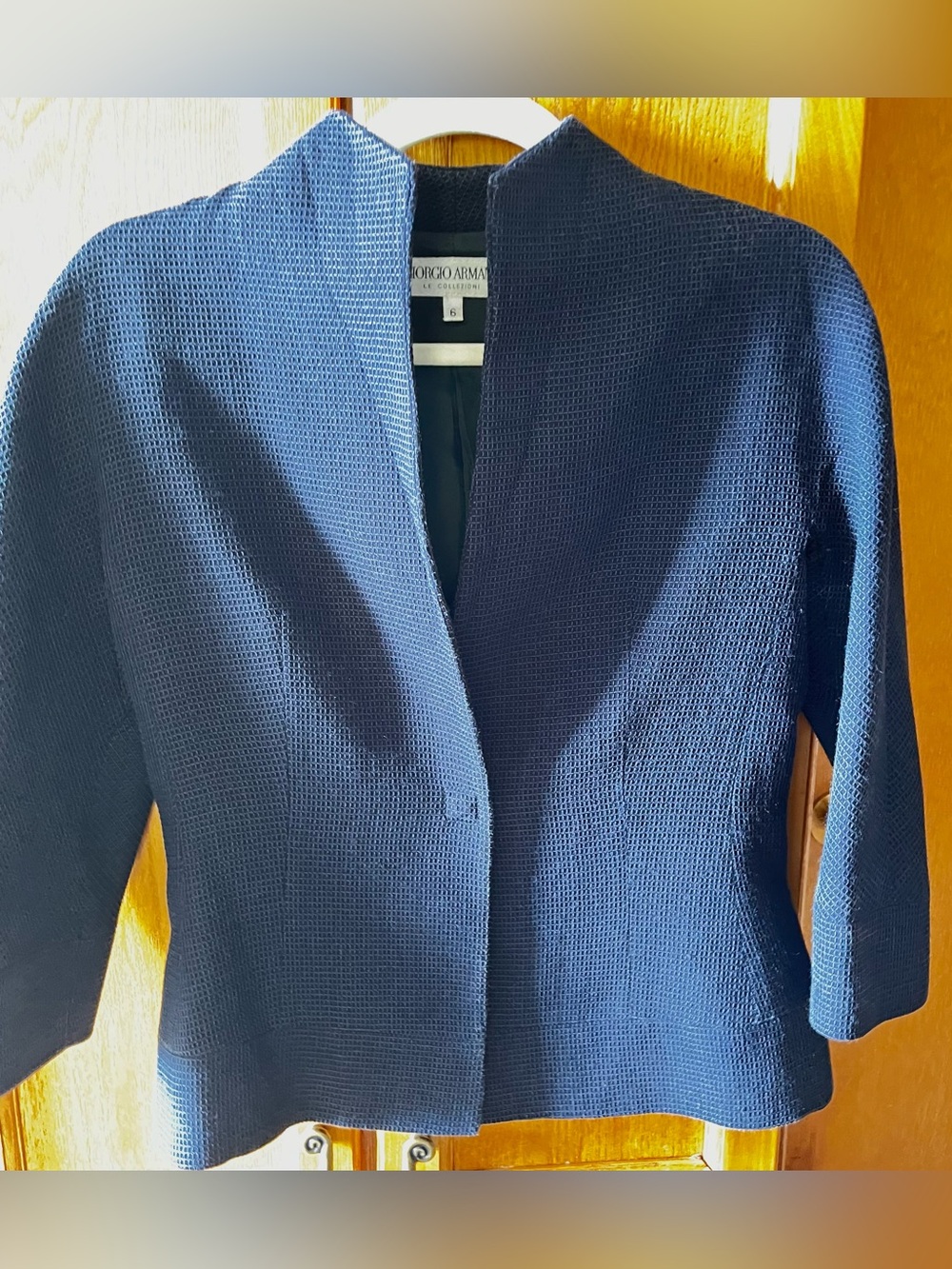 Giorgio Armani Navy Textured Open-Front Single-Snap  Jacket